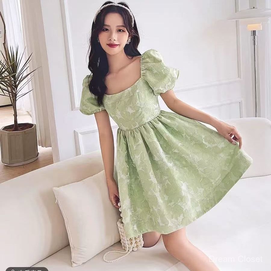 Đầm xòe DPLAY họa tiết hoa nhí phong cách Pháp sang trọng cho người thấp bé mặc hè bền đẹp