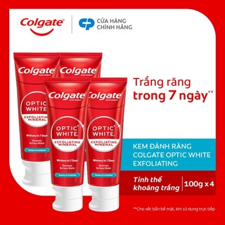 Bộ 4 Kem Đánh Răng Colgate trắng răng Optic White trắng trong 7 ngày từ tinh thể khoáng trắng 100g/tuýp
