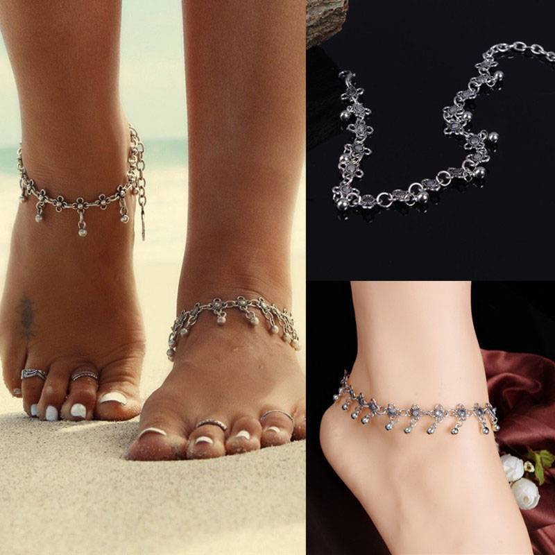 UKB 1 Cổ Hoa Bạc Chuông Nhỏ Vòng Chân Vòng Chân Vòng Chân Vòng Tay Chân Dây Xích Trang Sức VN
