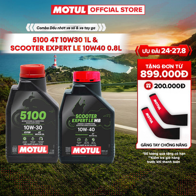 Combo Dầu nhớt xe máy Motul 5100 4T 10W30 1L và xe tay ga SCOOTER EXPERT LE 10W40 0.8L