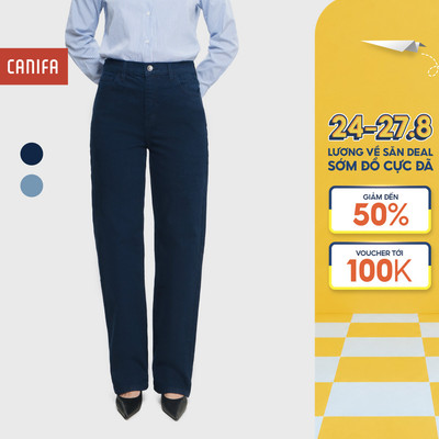Quần jean trơn nữ CANIFA cạp cao ống đứng tôn dáng 6BJ25W001
