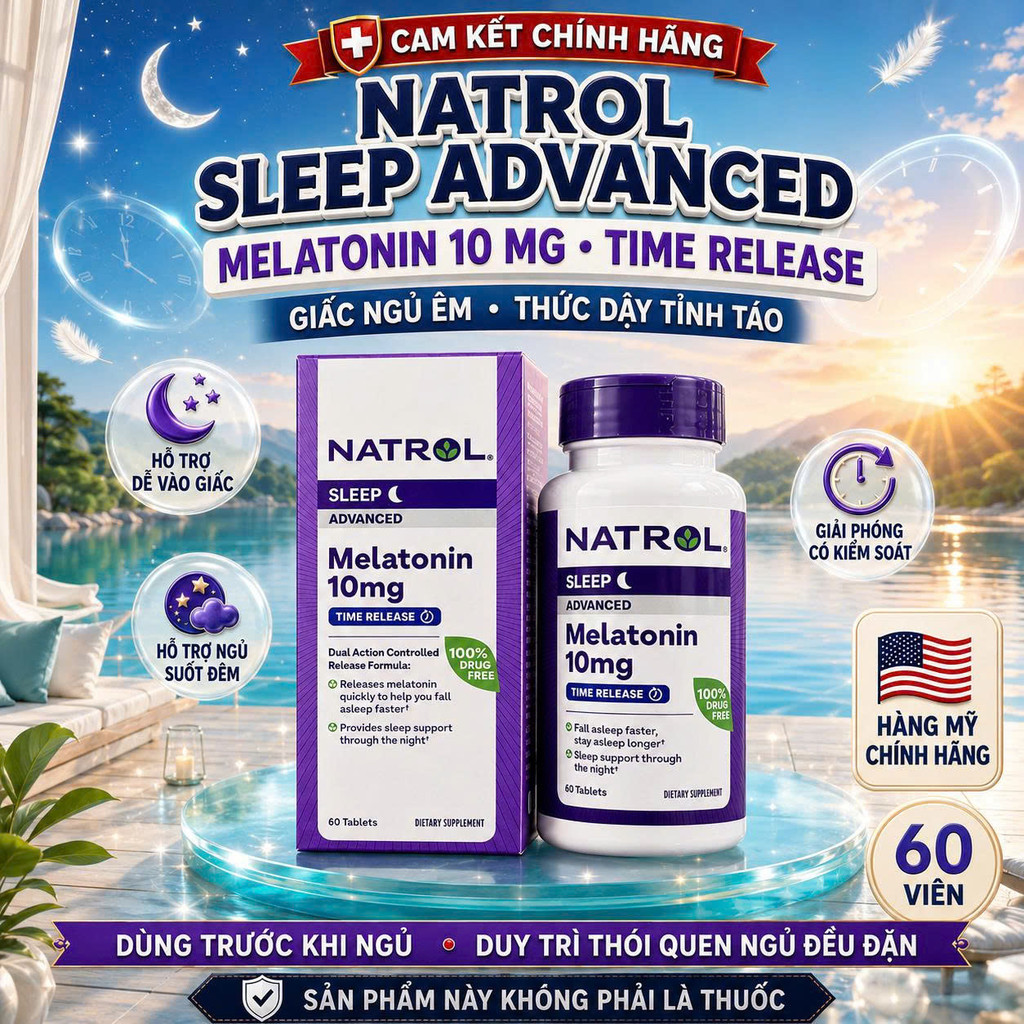 Viên uống Natrol Melatonin 60 viên 10mg của Mỹ