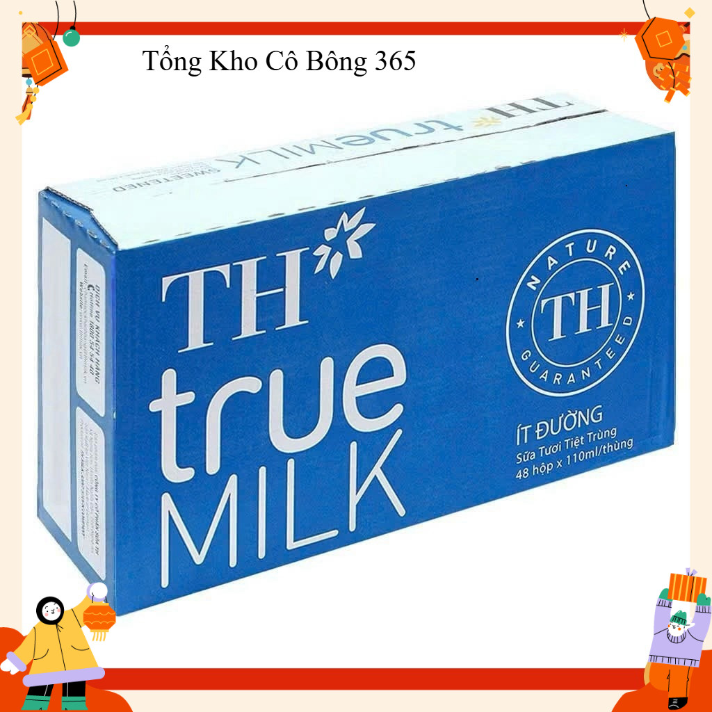 Thùng Sữa Tươi Tiệt Trùng TH True Milk Ít Đường 110ml (48 Hộp) - Tổng Kho Cô Bông 365