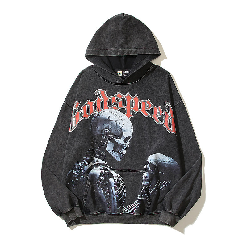Đường Phố Mỹ Godspeed Godspeed Skullman Áo Nam Nữ Cặp Đôi ins Dark Washed Dạo Phố Mặc Áo Khoác
