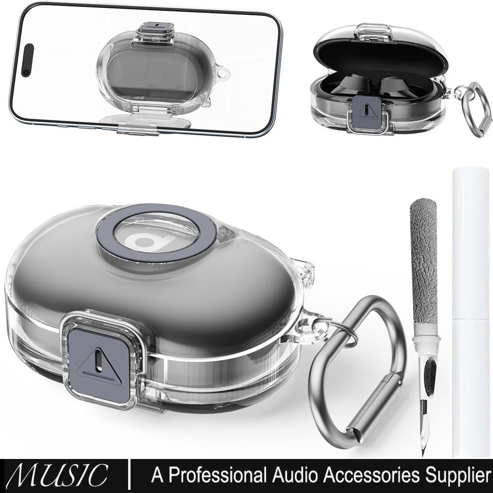 Ốp điện thoại A40 cho Soundcore Space A40 của Anker, Vỏ khóa an toàn TPU trong suốt có Carabiner và 
