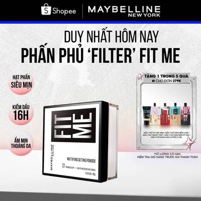 Phấn phủ bột "filter" cà da, kiềm dầu, chống nước, lâu trôi 16H Fit Me Mattifying Setting Powder Maybelline New York 10g