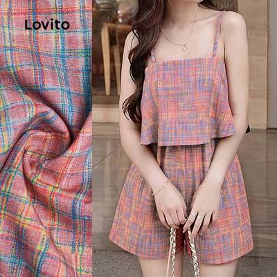 (New Arrival) Lovito Bộ liền nữ thường ngày mùa xuân/hè màu hồng LK7ED510