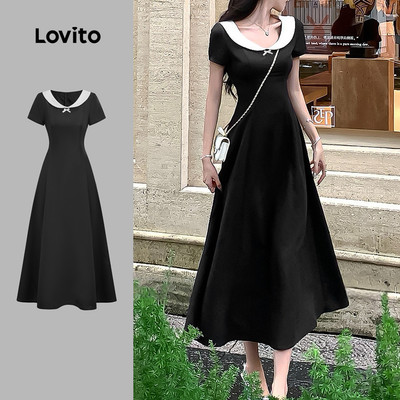 Đầm nữ Lovito đen xuân hè nơ Preppy L185AD666