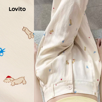Quần nữ Lovito trắng ngà mọi mùa xuân hè túi giả phong cách thường ngày L144AD012