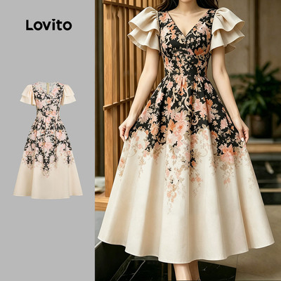 Lovito Đầm Nữ Mùa Xuân/Hè Váy Chữ A Xòe Nhẹ Thiết Kế Xếp Ly Khóa Kéo Thanh Lịch LBL35058