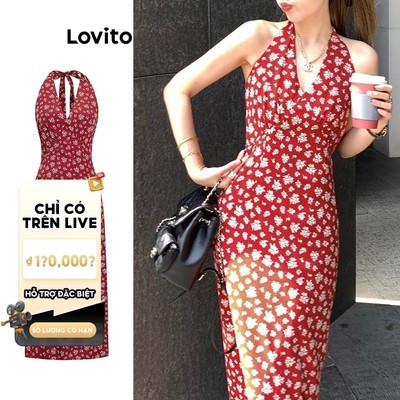 (Live Hosts' pick) Lovito Kỳ nghỉ Váy Xếp Ly Hoa Lãng Mạn Ditsy Floral Buộc Nơ Sau Lưng L106AD891