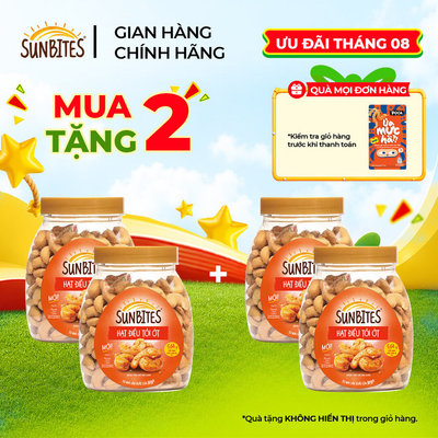 [MUA 2 TẶNG 2] Hộp Hạt Điều SUNBITES TỎI ỚT 260G - Thương hiệu uy tín từ Mỹ, Trọn vị ngon tự nhiên