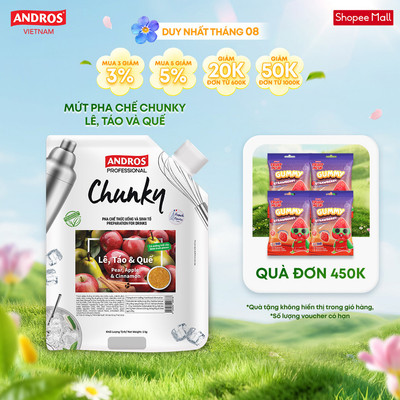 Mứt Trái Cây Pha Chế Lê, Táo & Quế - Có miếng trái cây thật - Nguyên liệu pha chế - ANDROS CHUNKY - 1kg