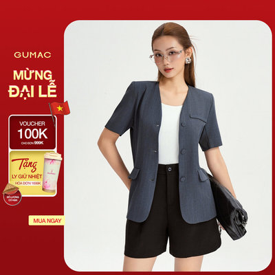 Áo Blazer Tay Ngắn GUMAC Dáng Suông Đệm Vai Mỏng Thiết Kế 2 Lớp Cao Cấp LOWG0104