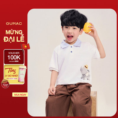 Áo Polo Bé Trai GUMAC Tay Ngắn In Hình Con Voi Cotton 2C Mềm Mát Dễ Thương APKG04088