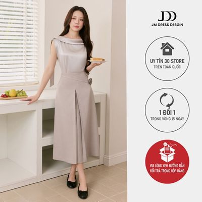 Chân Váy Dài Ly Chụm Cài Hoa Eo 4L07.2604. Chân Váy Midi A-Line Quấn Chéo Thanh Lịch Nữ Tính Thanh Lịch Thiết Kế Bởi JM