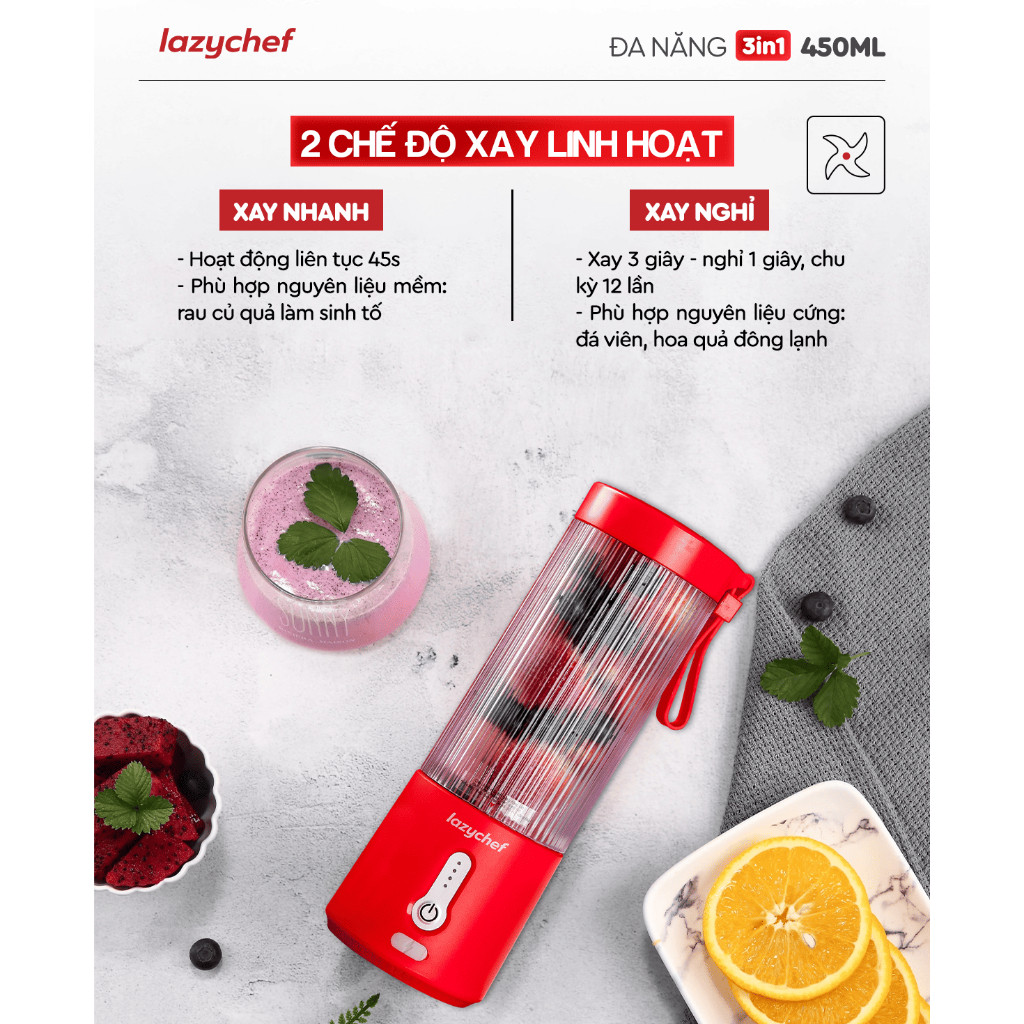 ☀ [HỎA TỐC] Máy xay sinh tố cầm tay 𝗟𝗮𝘇𝘆𝗰𝗵𝗲𝗳 𝘅𝗮𝘆 𝗱̄𝗮́ nhuyễn mịn, bảo hành chính hãng 12 tháng