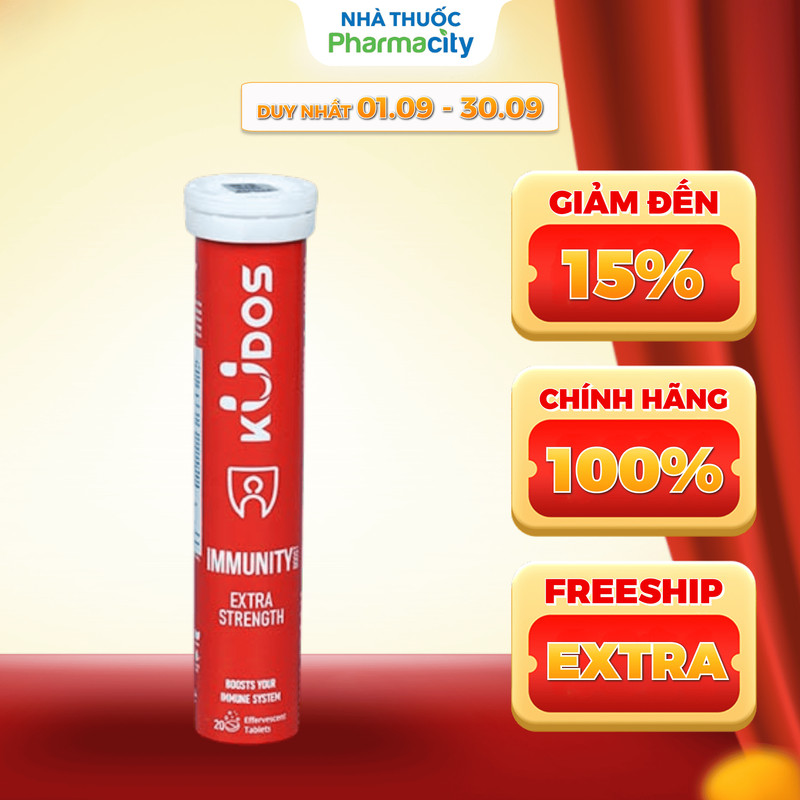 Viên sủi KUDOS Immunity - Extra Strength hỗ trợ tăng cường sức khỏe (Túyp 20 viên)