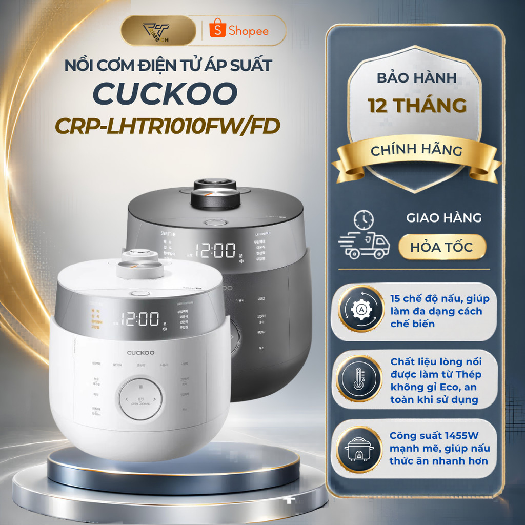 Nồi cơm điện cao tần áp suất kép Cuckoo CRP-LHTR1010FW Trắng | CRP-LHTR1010FD Xám Bạc