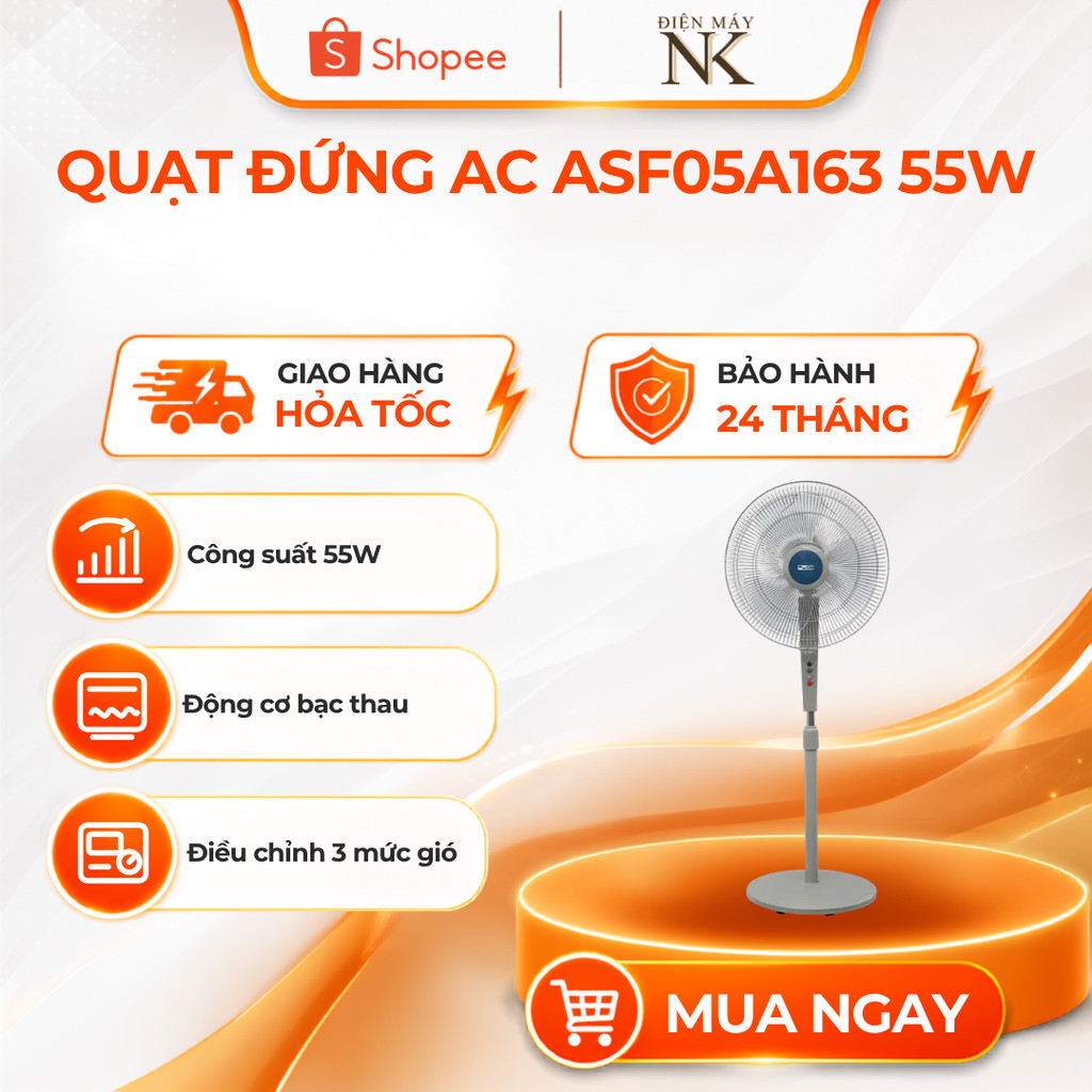 Quạt đứng AC ASF05A163 55W - 3 mức gió - Bảo hành 24 tháng