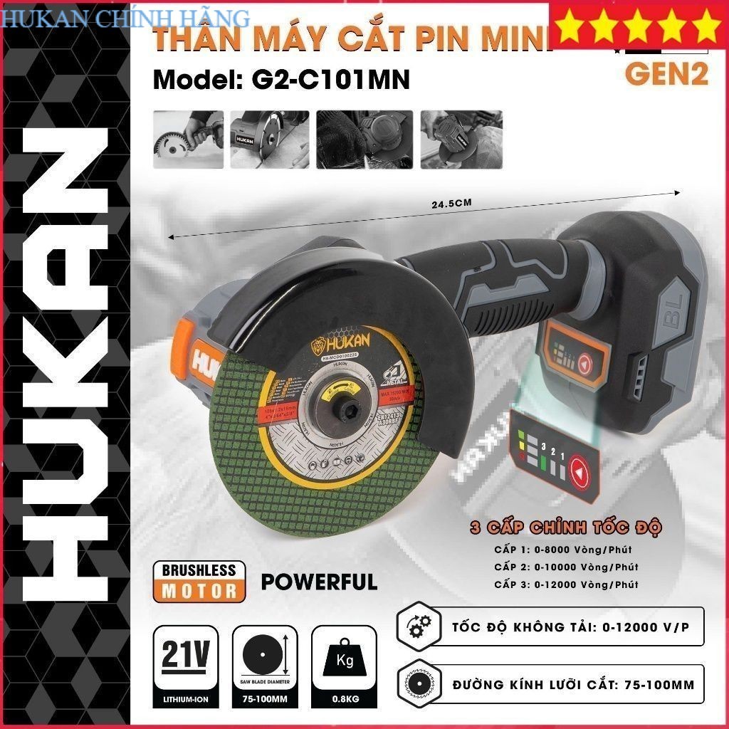 Máy Cắt Pin Mini HUKAN G2-C101MN, Không Chổi Than, 3 Cấp Tốc, 12000 Vòng/Phút,  Hukan HUKAN CHÍNH HÃ