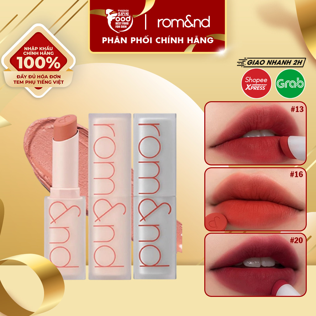 COD Son thỏi Romand Hàn Quốc lên màu xinh New Zero Matte Lipstick 3g (02 gạch MLBB, 09 nude) Thegioi