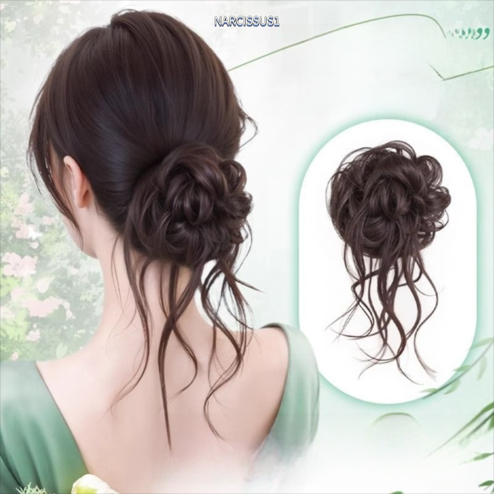 NARCISSUS1Y7KJ Tóc Giả Dây, Lông Tơ Xoăn Tóc Bun Vuốt Kẹp, Thời Trang Tổng Hợp Tự Nhiên Đen Nâu Bun 
