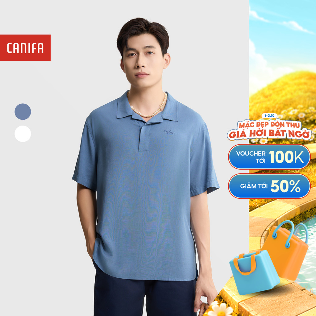 Áo sơ mi nam cộc tay CANIFA cổ bẻ form rộng chất liệu viscose thoáng mát 8TH25S001