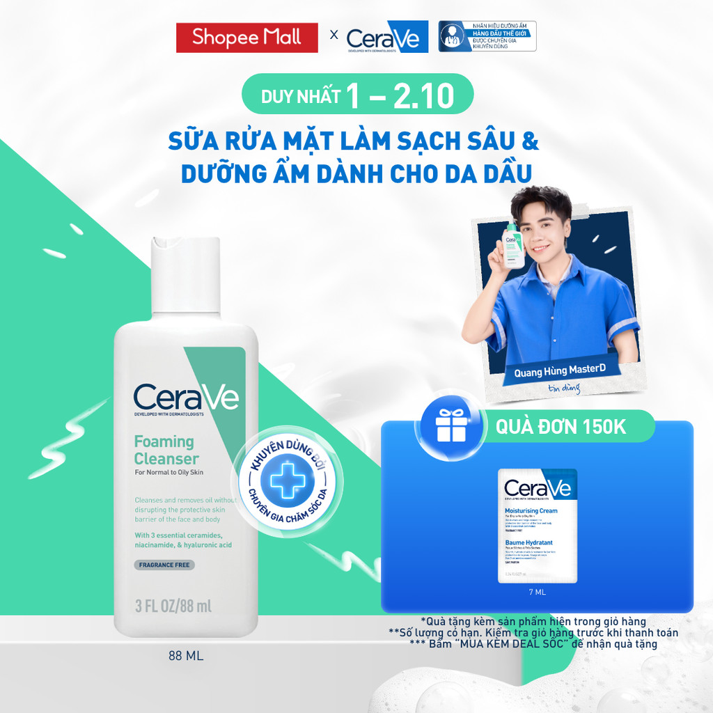 Sữa rửa mặt giúp làm sạch sâu dành cho da dầu  Cerave Foaming Facial Cleanser 88ml