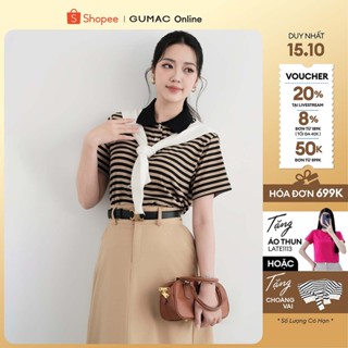 [TẶNG QUÀ ĐƠN 699K] Áo polo nữ GUMAC nhiều màu họa tiết sọc ngang LPLF1103