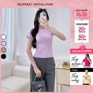 [NEW] Áo thun nữ form slim cơ bản cổ tròn viền bo cổ tay ngắn có đánh eo nhẹ thời trang GUMAC LATF0912