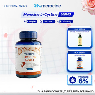 Viên uống Meracine L-Cystine 500mg giúp sáng da, hỗ trợ giảm nám, giảm mụn, rụng tóc, giảm gãy móng (Lọ 60V))