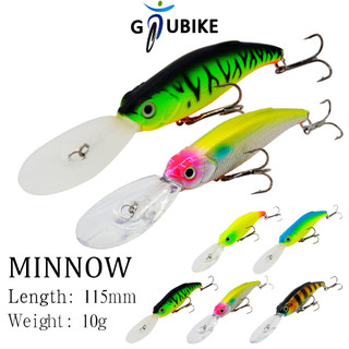 GTUBIKE - Mồi Câu Cá Minnow 11.5cm 10g, 3D Mắt Cứng cho Bass & Pike, kèm 2 Móc