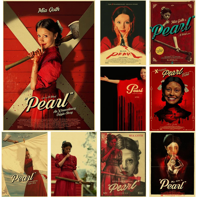 Retro Ngọc Trai Áp Phích 2022 Phim Kinh Dị Giấy Kraft In Phim X Vintage Nhà Phòng Cafe Rạp Chiếu Phi