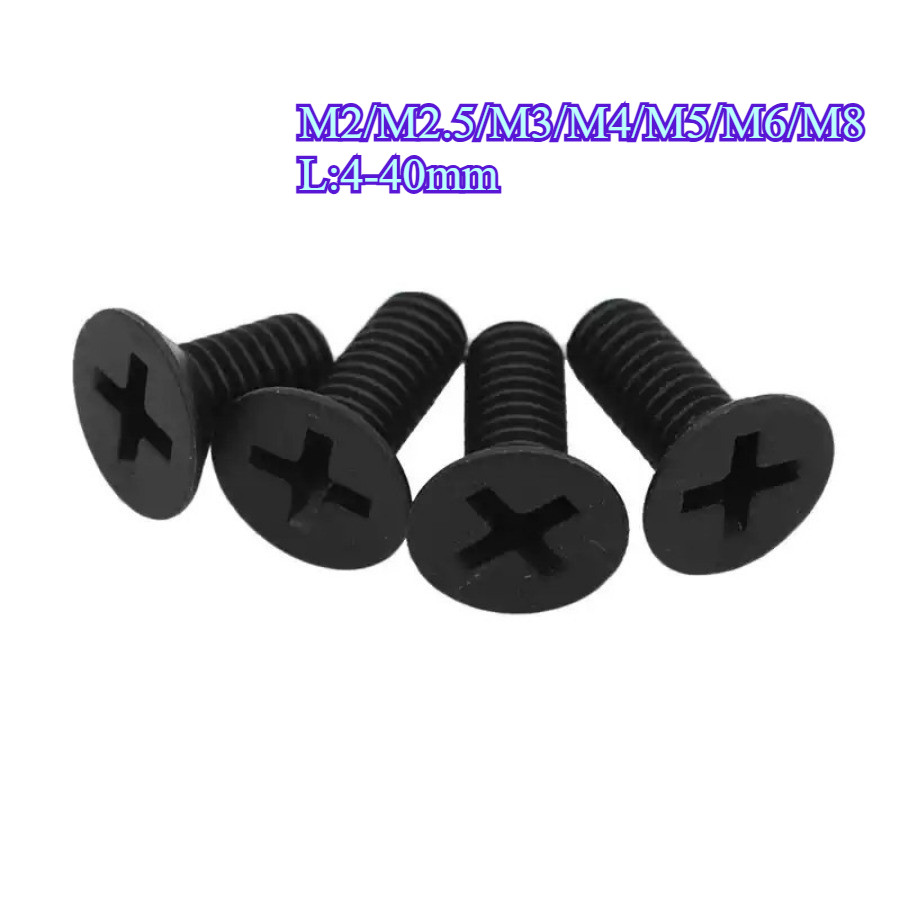 Vít đầu chìm Nylon đen bằng nhựa cách nhiệt đầu phẳng màu đen M2 / M2.5 / M3 / M4 / M5 / M6 / M8 (Yu