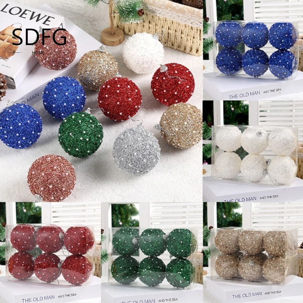 SDFG 6 Quả Bóng Giáng Sinh Lấp Lánh, Đồ Trang Trí Quả Bóng Giáng Sinh Xốp 8cm, Trang Trí Tinh Tế Nhi
