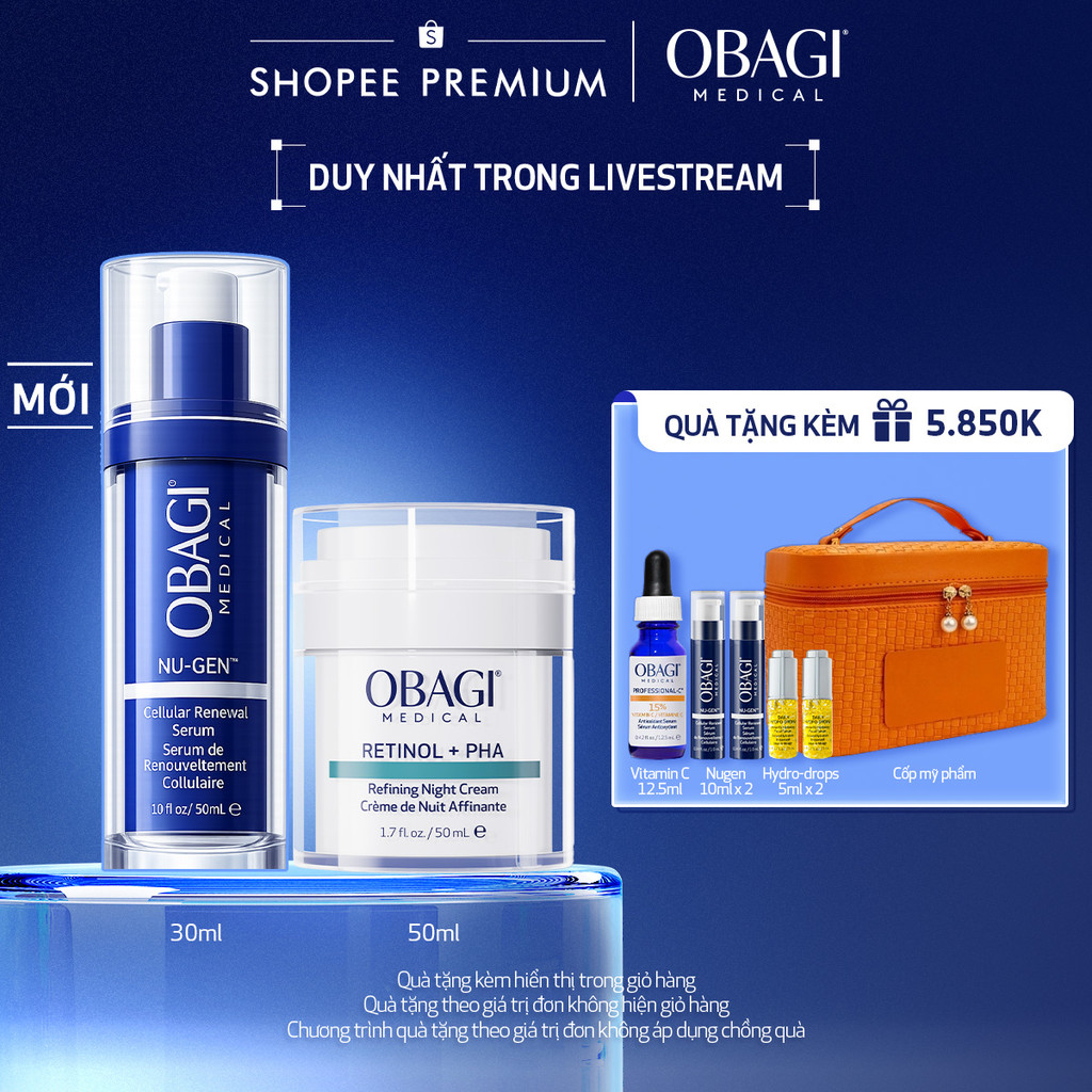 [Obagi - Lucie] Combo Serum Kích Hoạt Năng Lượng Tế Bào Obagi Nugen 30ml & Kem Dưỡng Đêm Obagi Retin