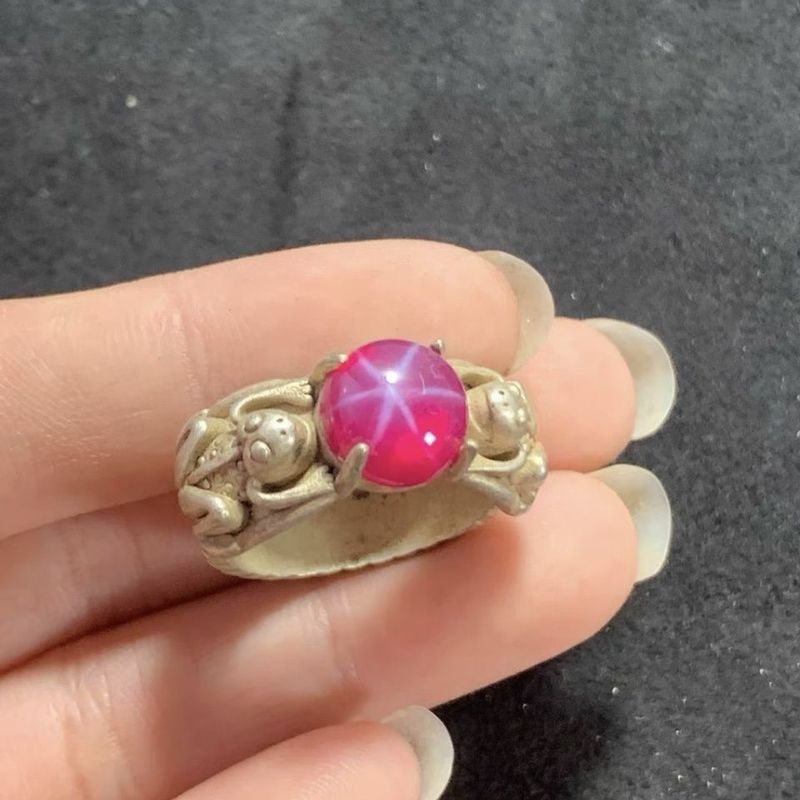 Bạc 999 Bạc Cũ Kẻ Sọc Nhẫn Ruby Nhẫn Bạc Bộ Sưu Tập Cổ Hàng Hóa Cũ Bạc Sterling Chắc Chắn Nam Nữ Nhẫ