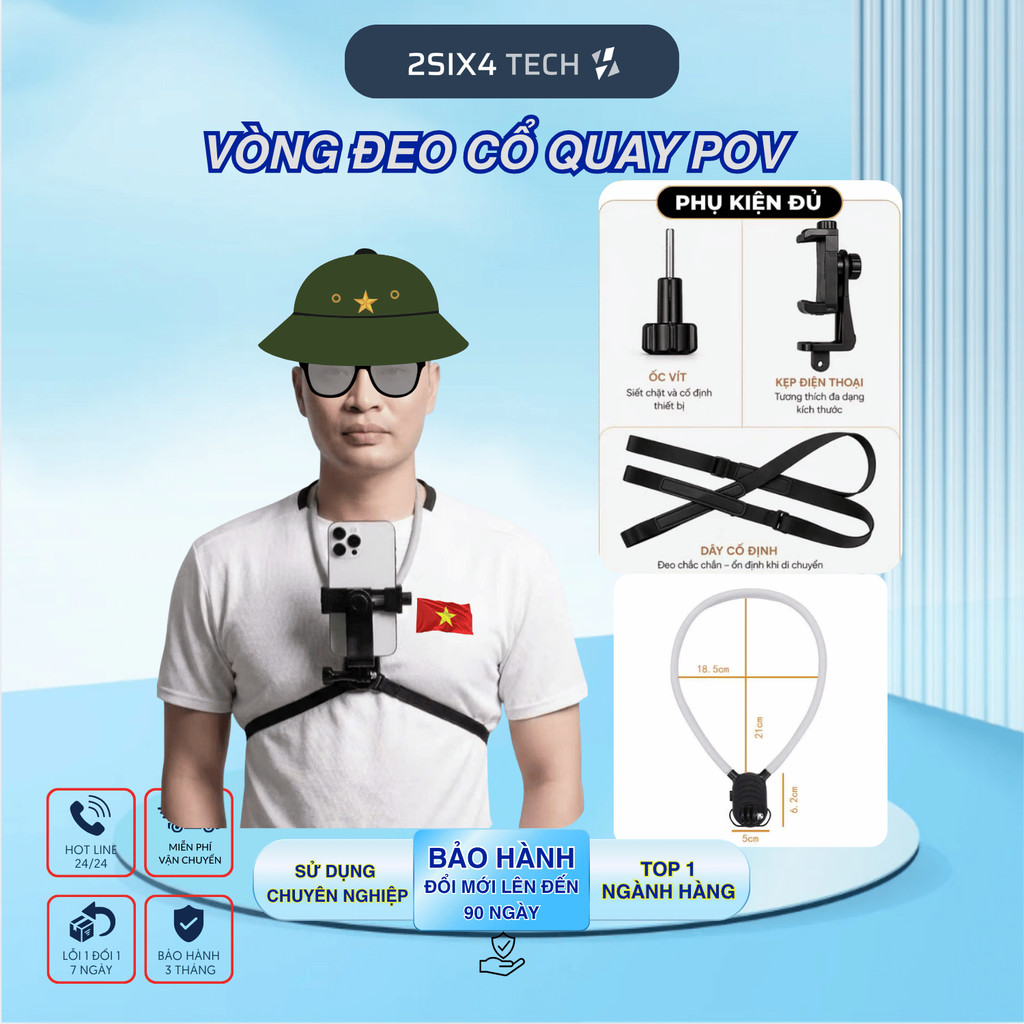 Giá Đỡ Điện Thoại Đeo Cổ Ngực Xoay 360° Rảnh Tay, Có Ngàm Kẹp Cho Các Máy Điện Thoại + Action Cam 26