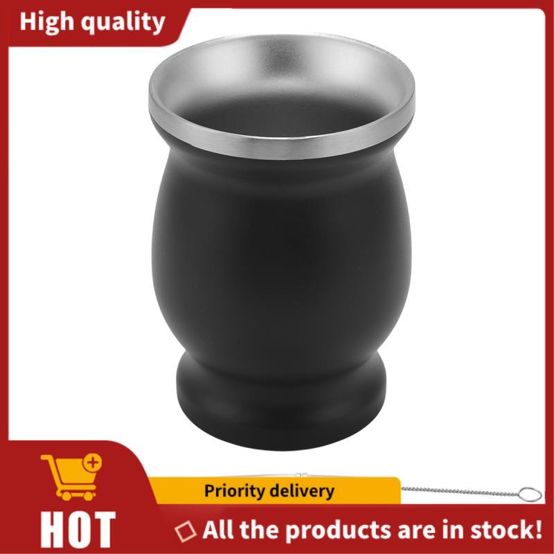 Yerba Mate Gourd Set Cốc trà không gỉ hai lớp và Bombilla 8 Ounce Bombillas Yerba Mate Straw - Đen