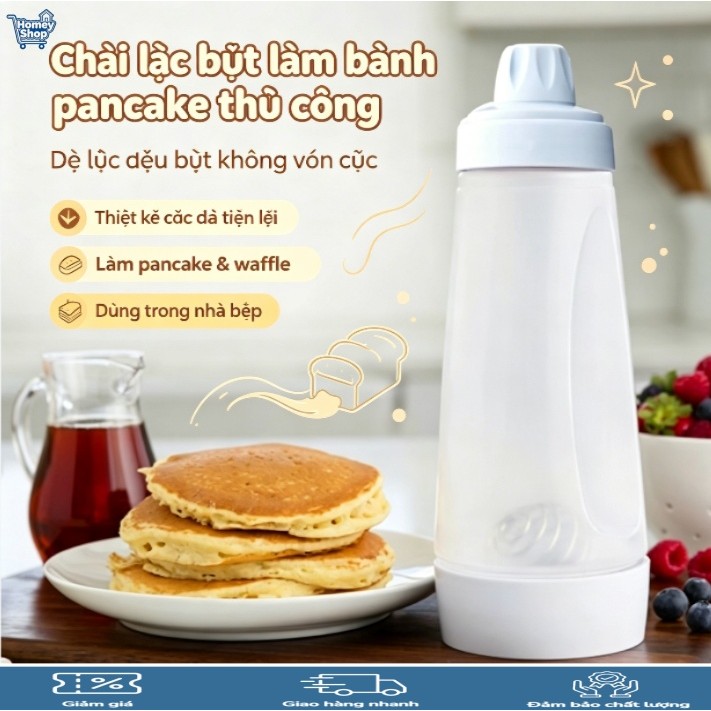 Bình bóp đổ bột Pancake cầm tay có lò xo, có vạch chia, đựng kem topping, dụng cụ trộn nguyên liệu l