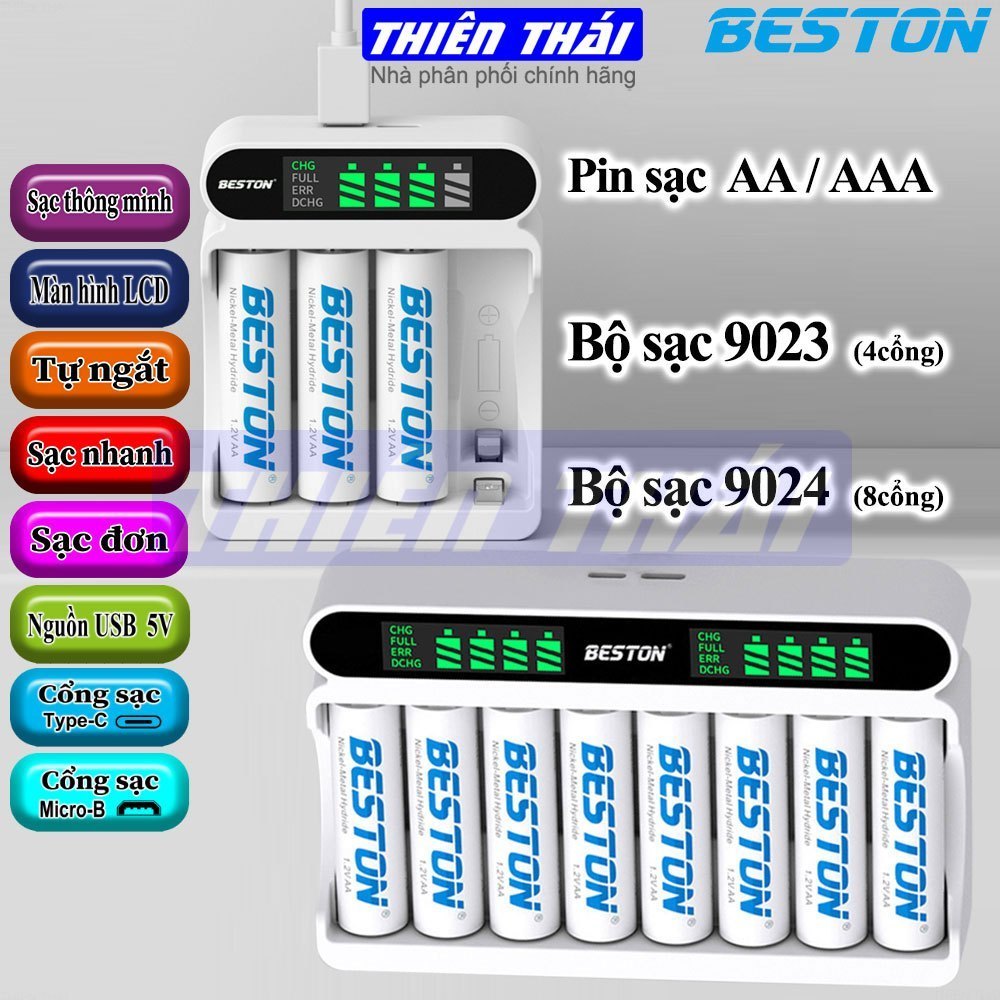 Bộ sạc BESTON C9023L/C9024L,pin sạc BESTON AA3300mAh,AAA1300mAh,1.2V,(9023,9024,3300,1300)