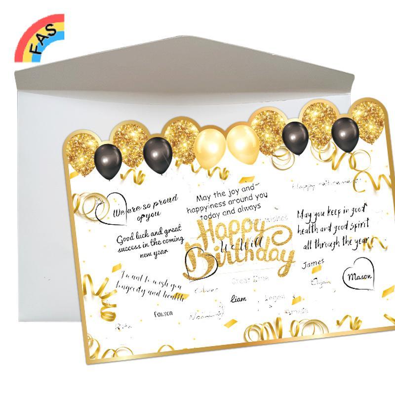 [FAS] New Happy Birthday Gold Giant Birthday Guestbook Messagememorative Card VN