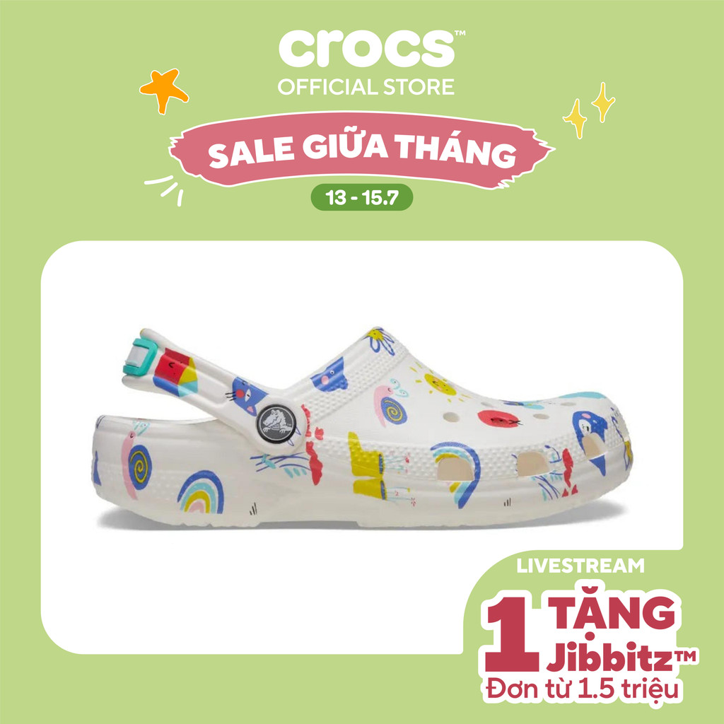 Giày Clog Trẻ Em Crocs Classic Doodle Print - White - 210356-94S
