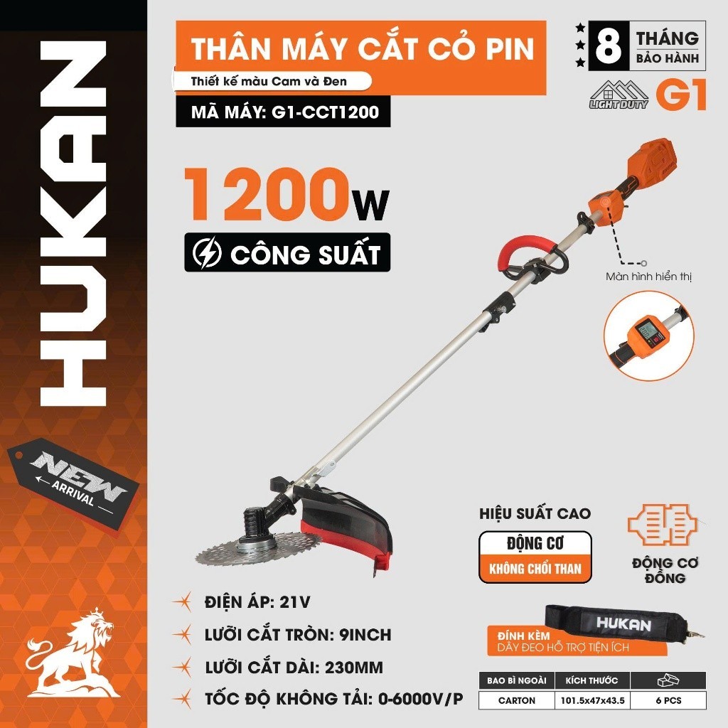 Máy Cắt Cỏ Pin 21V HUKAN G1-CCT1200 | 9 Inch - Động Cơ Không Chổi Than, Công Suất 1200W, Phát Cỏ Làm