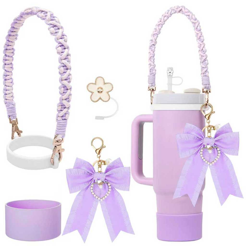 Popular~Stanley Cup accessories Stanley Ice Cup bow keychain pendant, woven handle, cup holder, stra