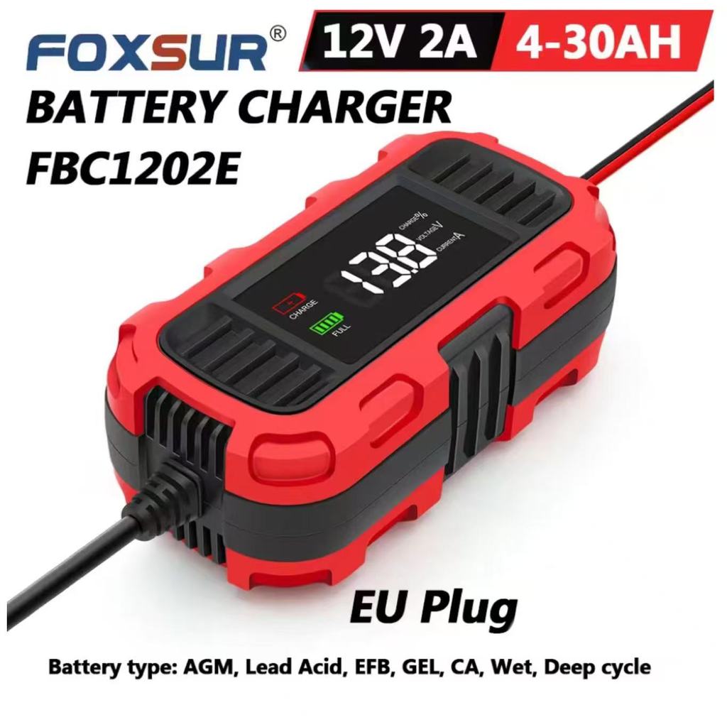 FOXSUR 12V 2A Sạc Pin Thông Minh Đa Năng 4AH-30AH Sạc Pin Trỏ Hoàn Toàn Tự Động Cho Ô Tô Xe Máy AGM 
