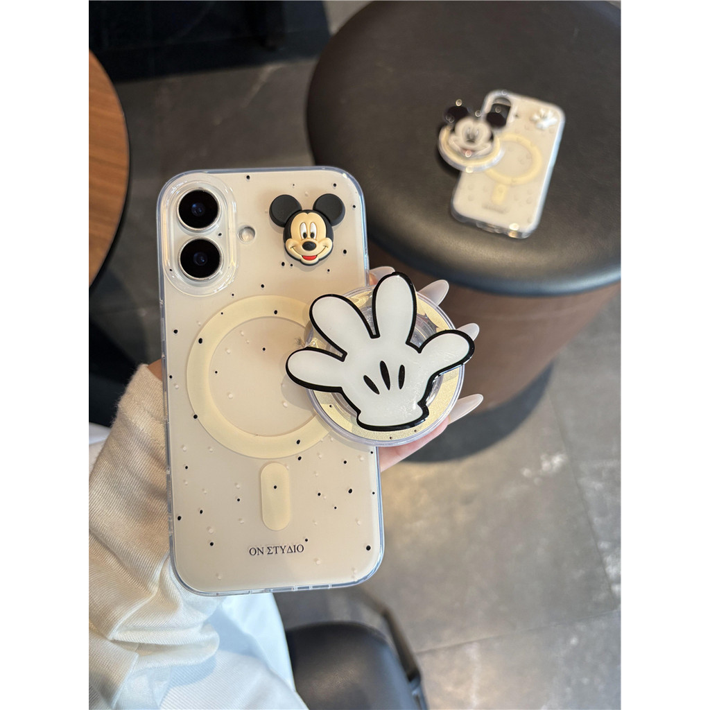 Ốp lưng Mickey Mouse đế đỡ từ tính kèm dây đeo cho iPhone 12 / 13 / 14 / 15 / 16 / Pro / Pro Max / P