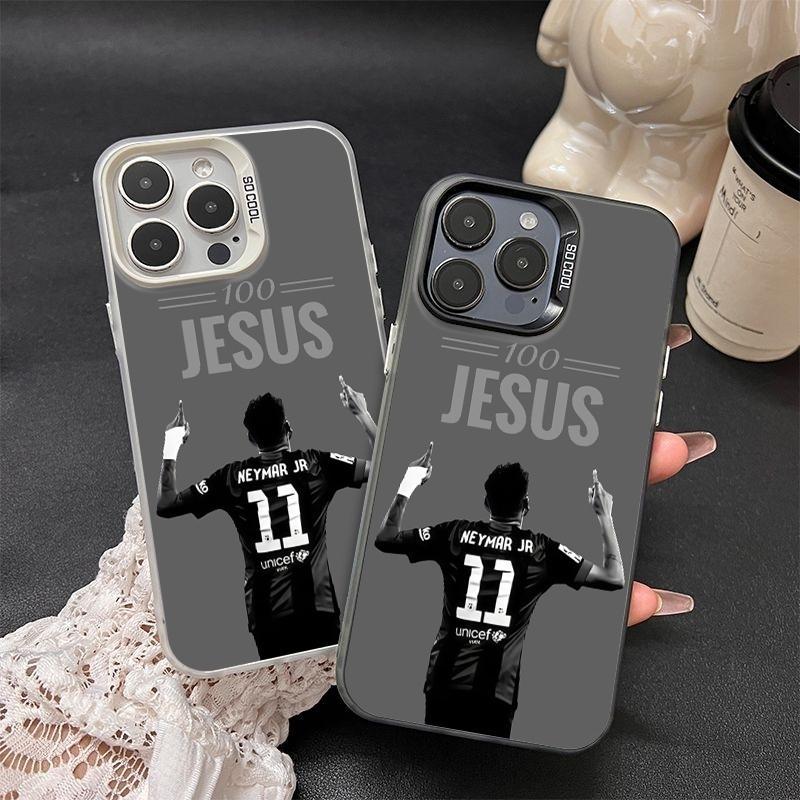 Ốp lưng iPhone Neymar số áo 11 PSG, hình lưng đen trắng chữ JESUS, chống sốc bảo vệ camera, dành cho