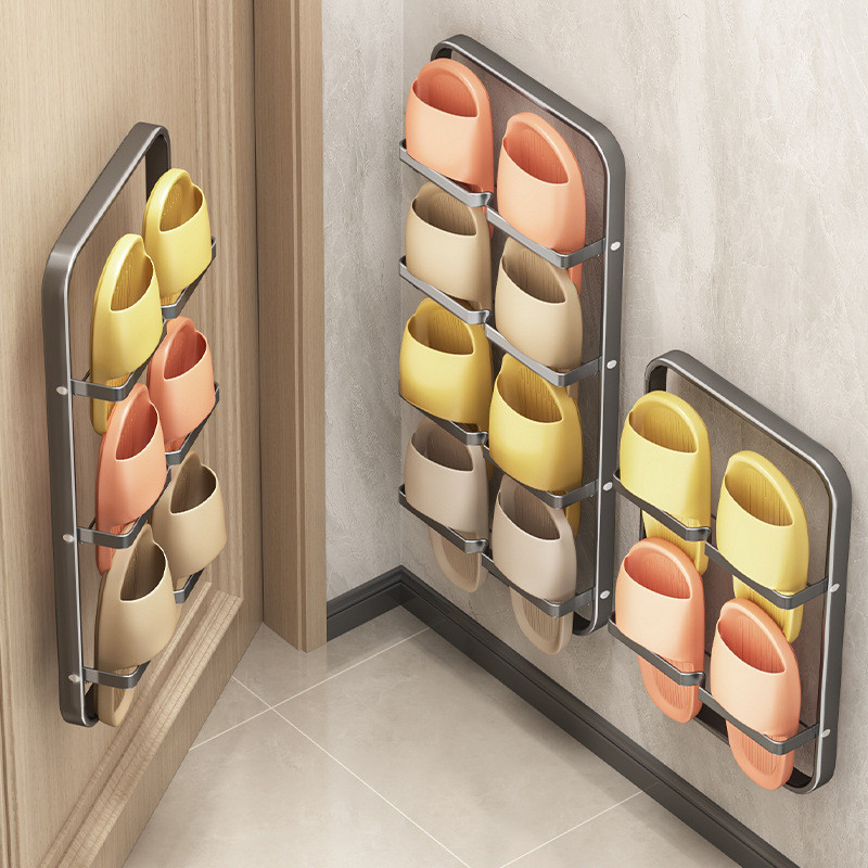 Preferred#Bathroom slipper rack, no-drill wall-mounted shoe storage organizer, water-draining shelf 